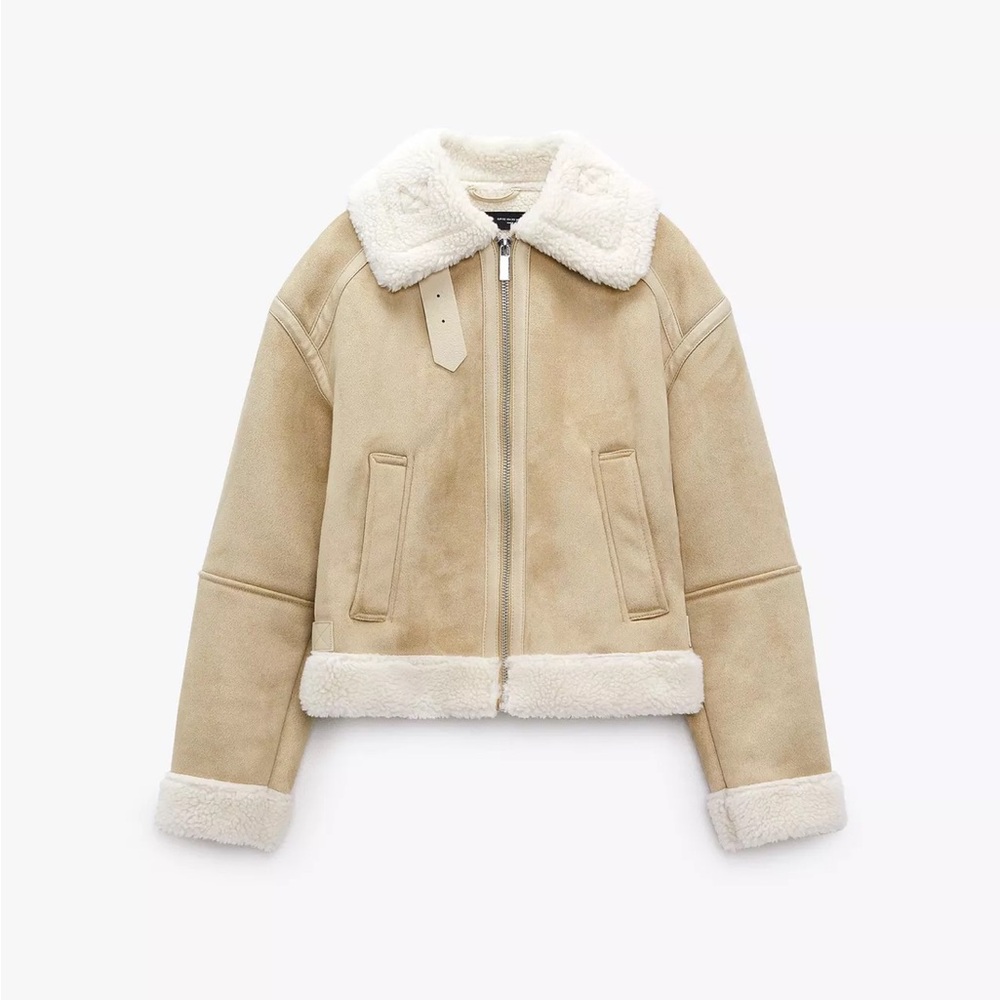 Zara Suede Sherpa Double-Faced Cropped Jacket